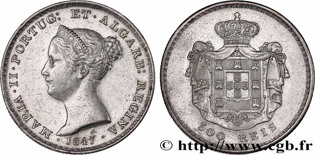 PORTUGAL -MARIE II  500 Réis  1847  XF 