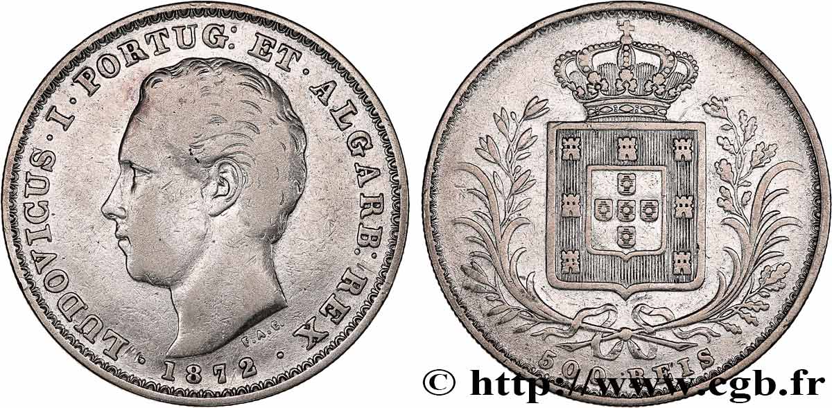 PORTUGAL - KINGDOM OF PORTUGAL - LUIS I 500 Reis  1872  VF 