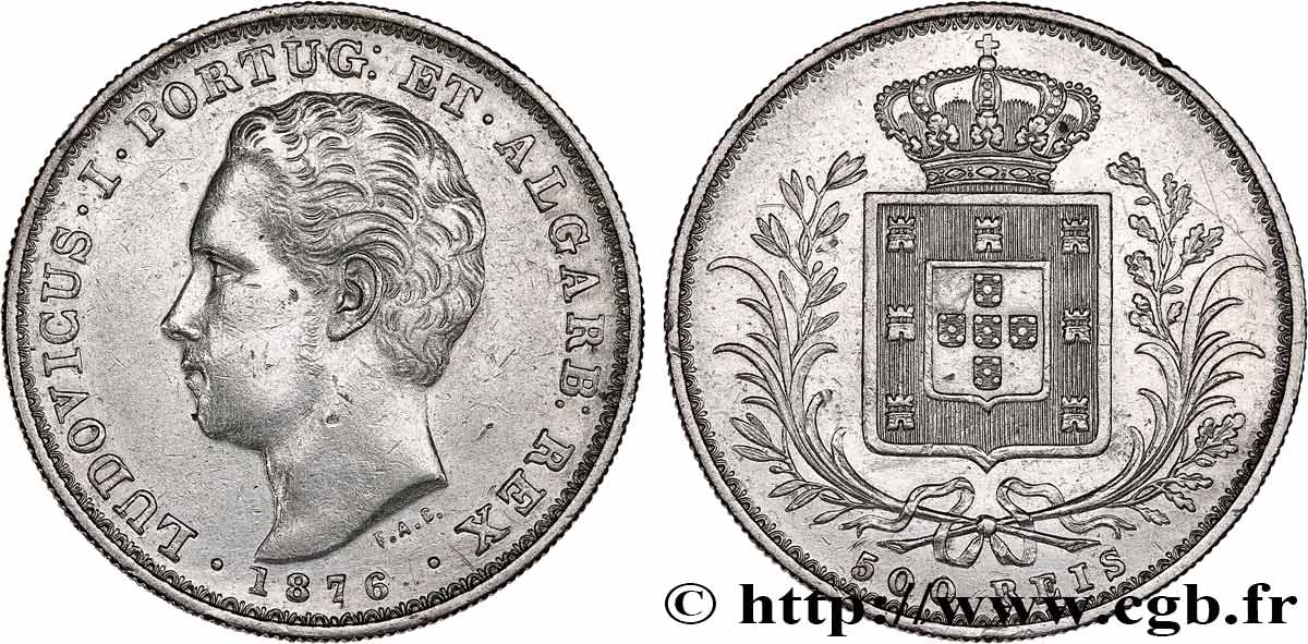 PORTUGAL - KINGDOM OF PORTUGAL - LUIS I 500 Reis  1876  XF 