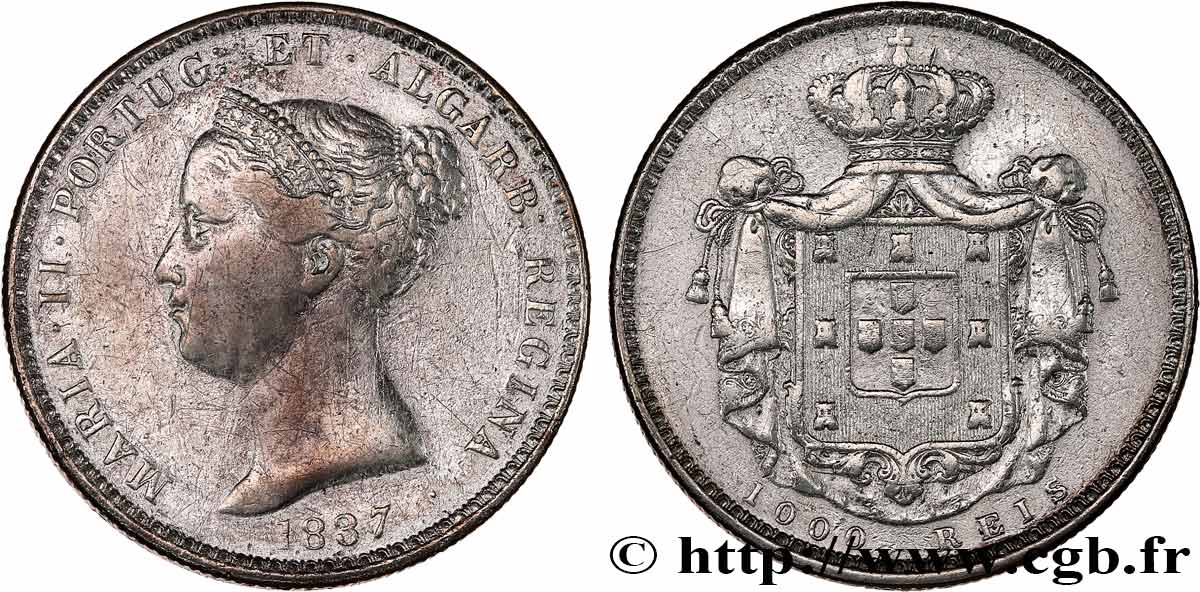 PORTUGAL -MARIE II  1000 Réis (Coroa)  1837  BC+ 