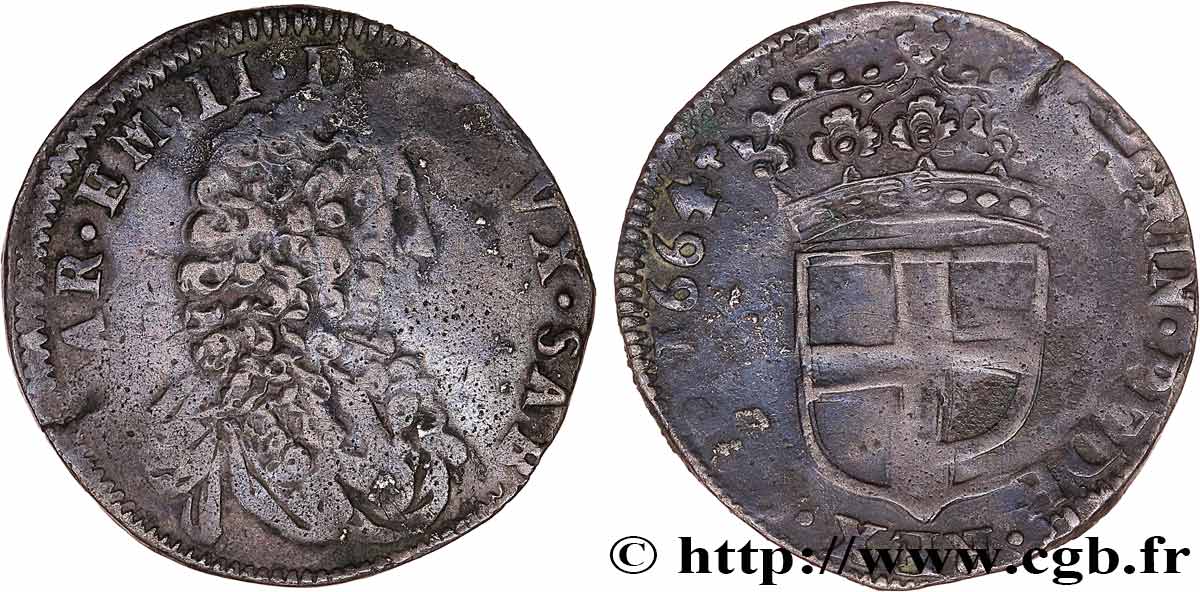 SAVOIE - DUCHÉ DE SAVOIE - CHARLES-EMMANUEL II 5 Soldi, 1er type 1664 Turin TB+ 