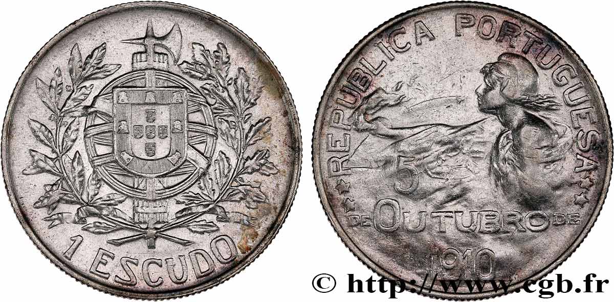 PORTUGAL 1 Escudo naissance de la République (frappée en 1914, commémore le 5 octobre 1910) 1910  XF 