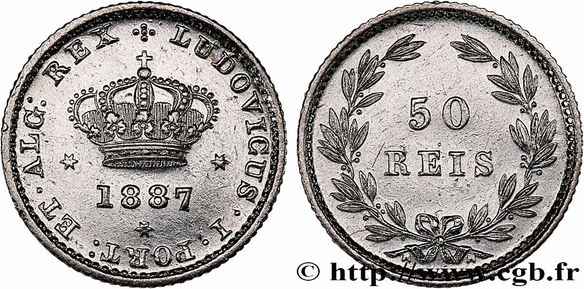 PORTUGAL - ROYAUME DU PORTUGAL - LOUIS Ier 50 Reis  1887  TTB+ 