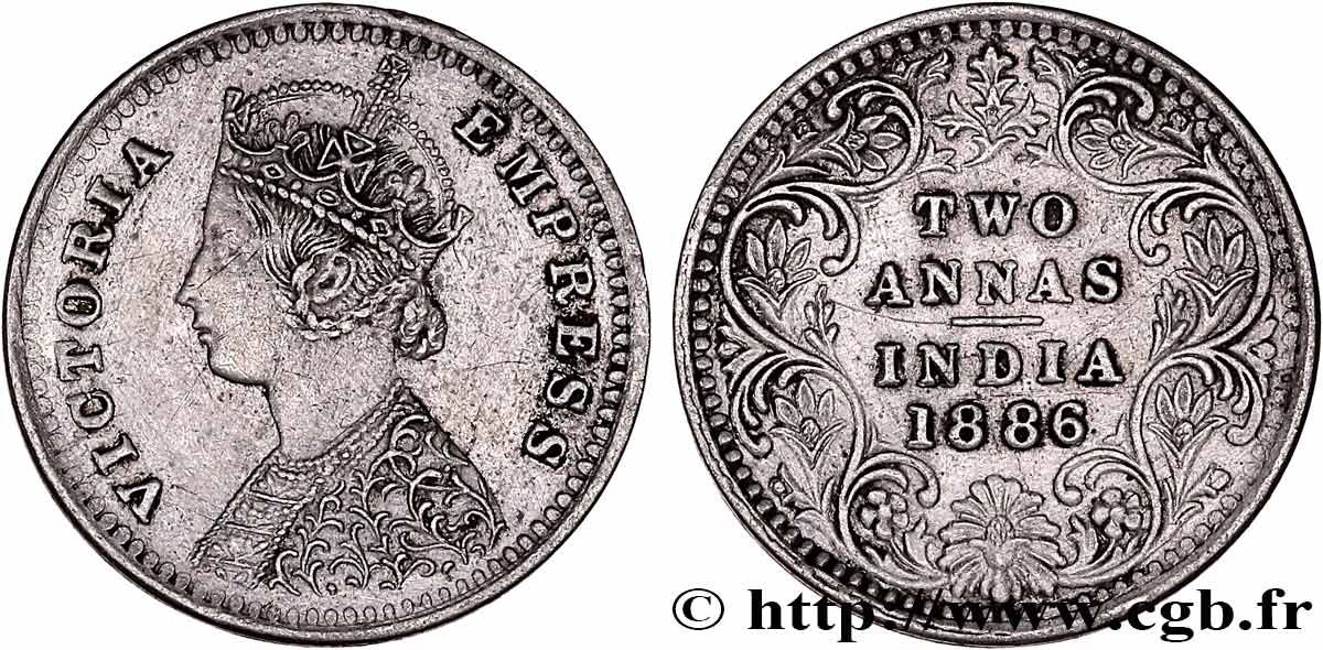 INDES BRITANNIQUES 2 Annas Anna Victoria 1886  TTB+ 