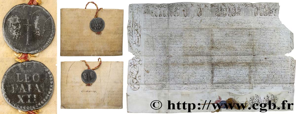 ITALIA - ESTADOS PONTIFICOS - LEÓN XII  (Annibale Sermattei della Genga) Bulle papale avec document n.d. Rome MBC 