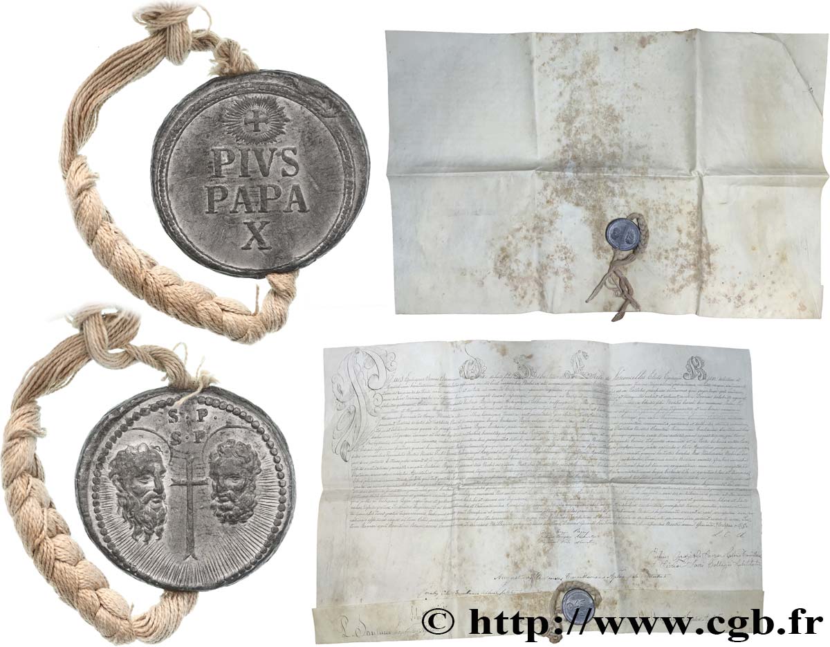 ITALIE - VATICAN - PIE X (Giuseppe Melchiorre Sarto) Bulle papale avec document n.d. Rome MS 