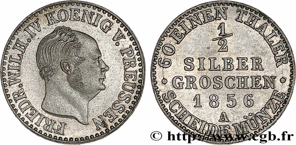GERMANY - KINGDOM OF PRUSSIA - FREDERICK-WILLIAM IV 1/2 Silbergroschen  1856 Berlin MS 