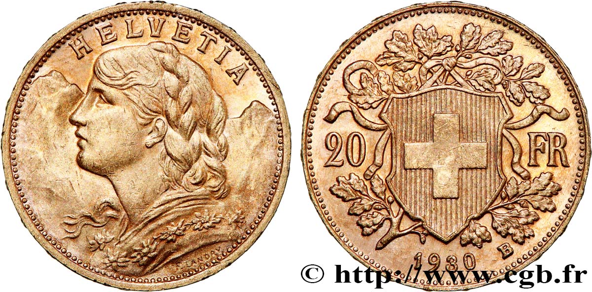 INVESTMENT GOLD 20 Francs  Vreneli  1930 Berne MS 