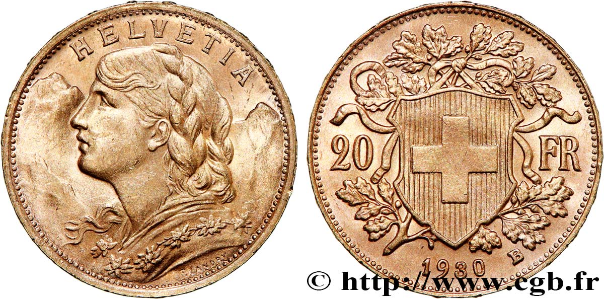 OR D INVESTISSEMENT 20 Francs  Vreneli  1930 Berne SUP 