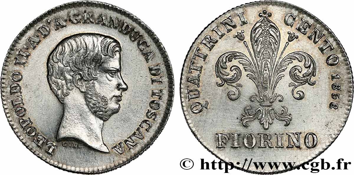 ITALY - GRAND DUCHY OF TUSCANY - LEOPOLD II 1 Fiorino  1858 Florence MS 