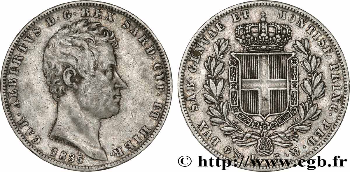 ITALY - KINGDOM OF SARDINIA 5 Lire Charles Albert 1835 Gênes VF/XF 