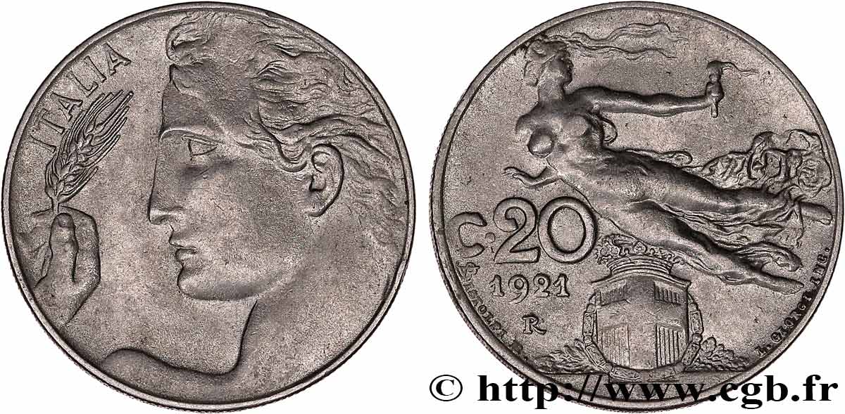 ITALIE 20 Centesimi  allégorie de la Liberté 1921 Rome SUP 