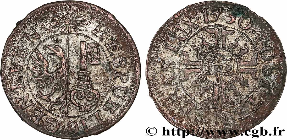 SUISSE - RÉPUBLIQUE DE GENÈVE 6 Deniers - République de Genève 1730  TTB 
