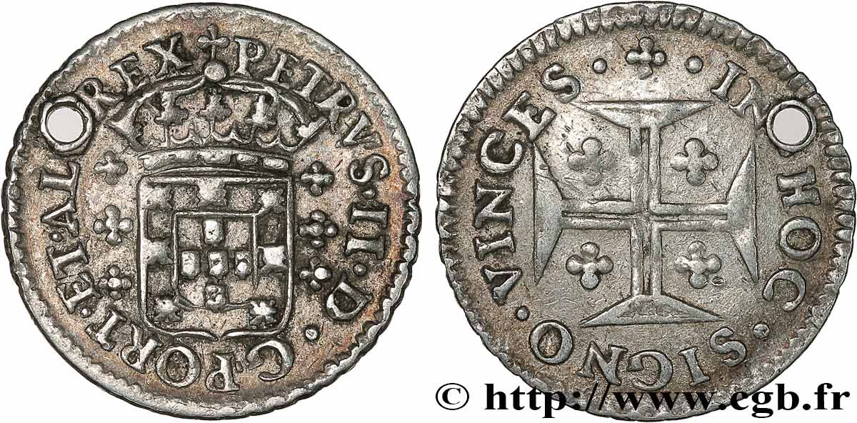 PORTUGAL - ROYAUME DE PORTUGAL - PIERRE II 3 Vintens (60 Reis) n.d. Lisbonne XF 