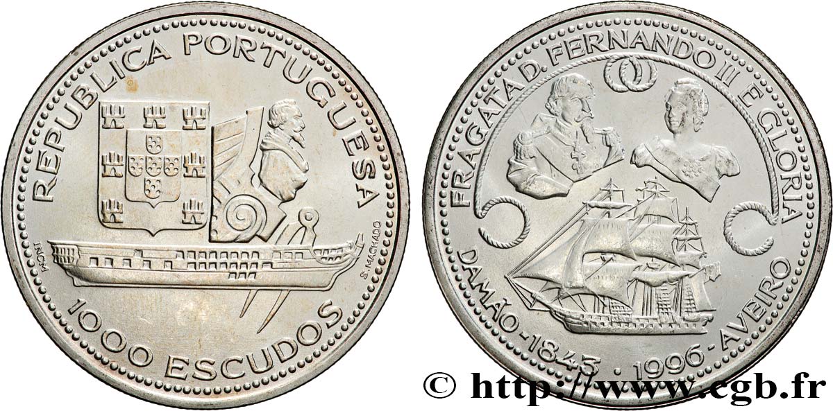 PORTUGAL 1000 Escudos frégate Fernando II e Gloria  1996  SPL 