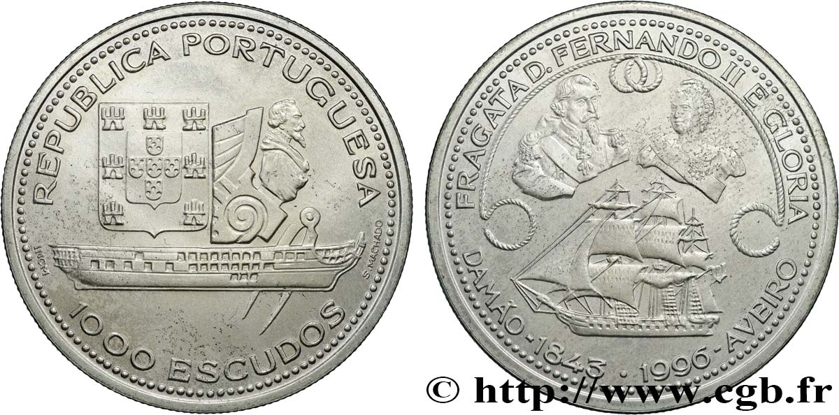 PORTUGAL 1000 Escudos frégate Fernando II e Gloria  1996  MS 