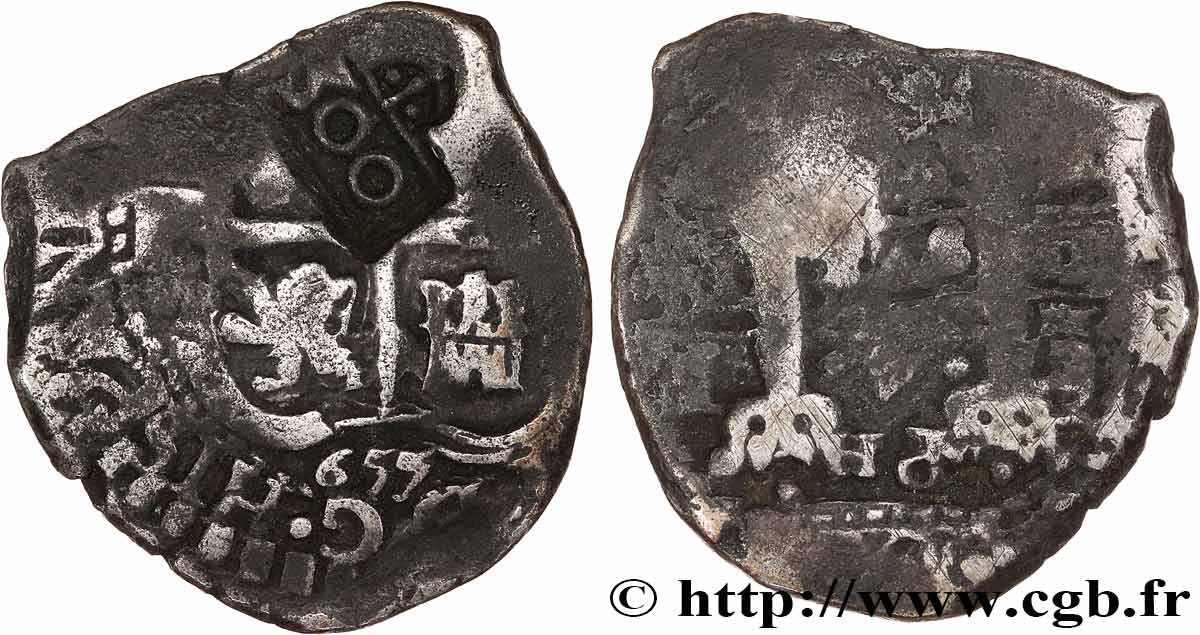 BOLIVIE - ROYAUME D ESPAGNE - PHILIPPE IV 4 Reales contremarquée pour le Brésil 1655  BC 