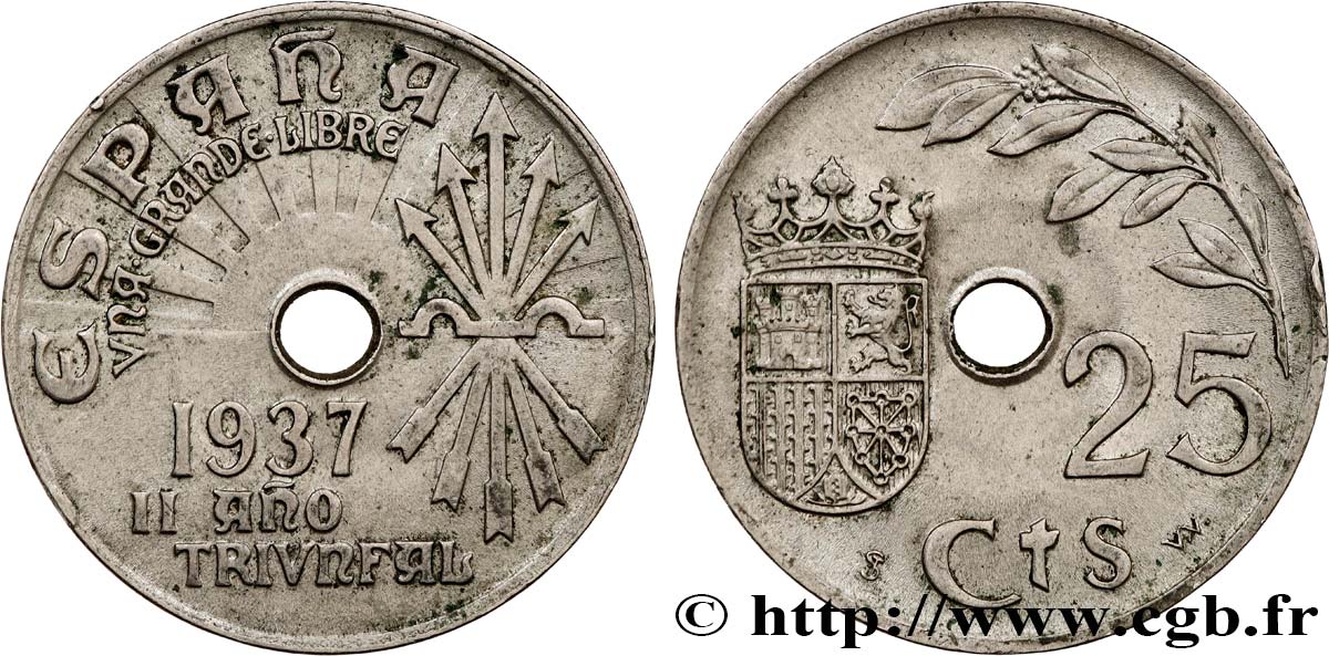 ESPAGNE 25 Centimos monnayage nationaliste 1937 Vienne SUP 
