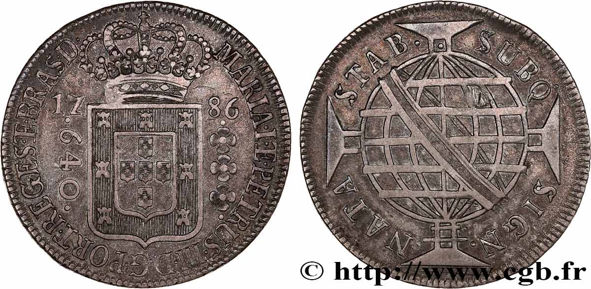 BRAZIL - MARIA I and PETER III 640 Reis  1786 Lisbonne XF 