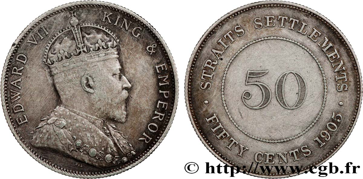 MALAYSIA - STRAITS SETTLEMENTS 50 Cents 1905 Bombay XF 