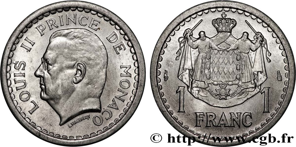 MONACO 1 Franc Louis II (1943) Paris MS 