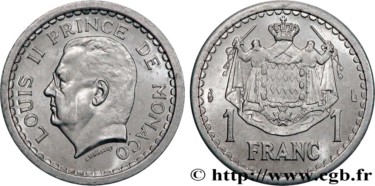 MONACO 1 Franc Louis II (1943) Paris MS 