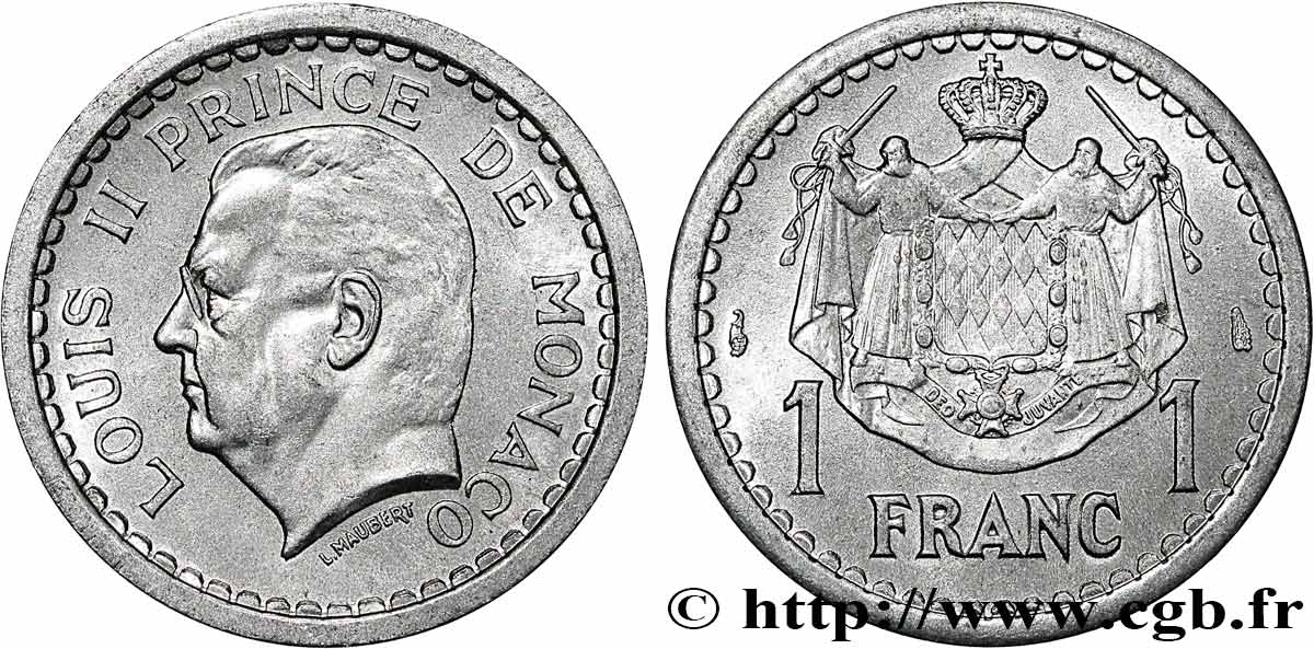 MONACO 1 Franc Louis II (1943) Paris FDC 