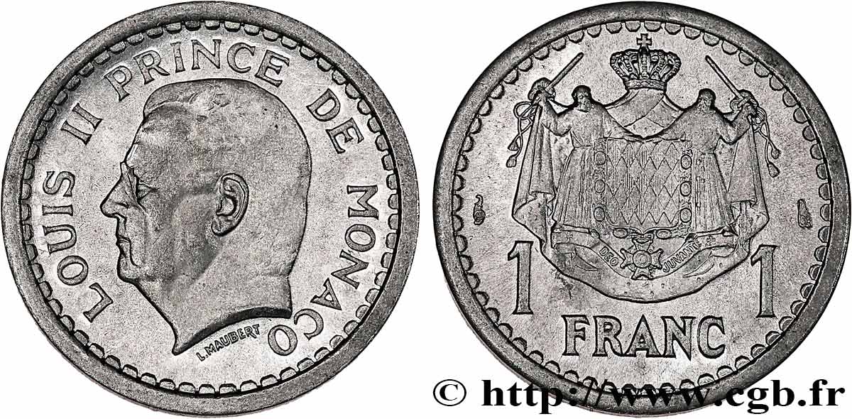 MONACO 1 Franc Louis II (1943) Paris MS 