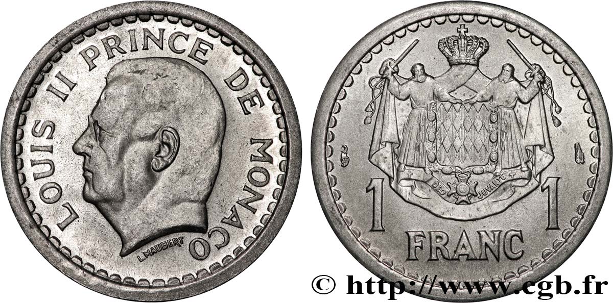 MONACO 1 Franc Louis II (1943) Paris ST 