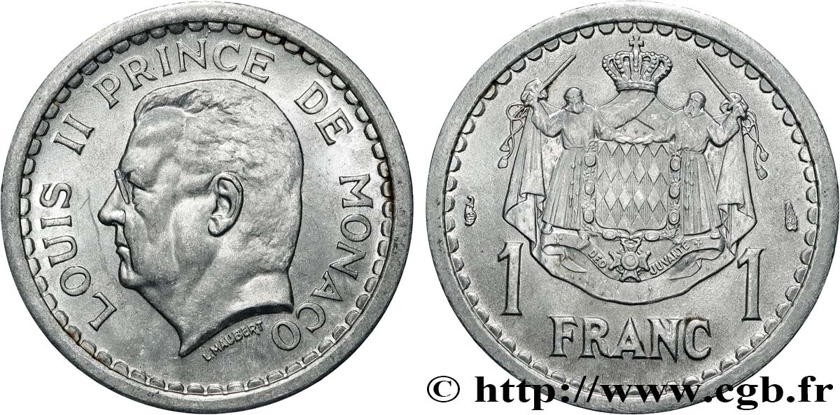 MONACO 1 Franc Louis II (1943) Paris MS 