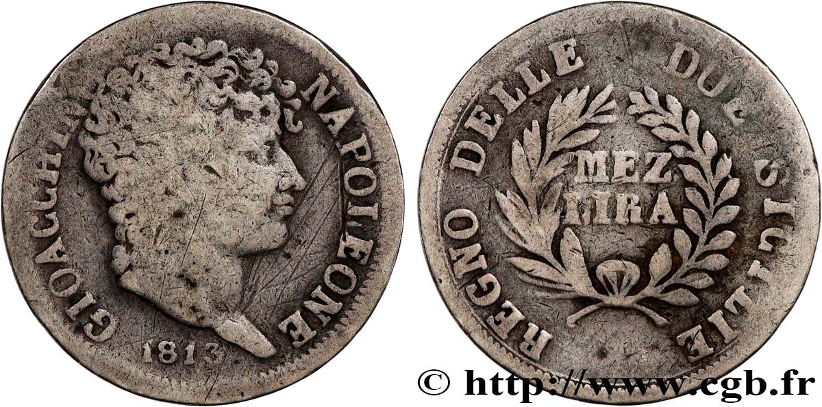ITALY - KINGDOM OF NAPLES - JOACHIM MURAT Mezza lira 1813 Naples VF 