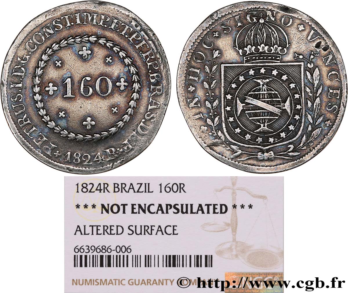 BRAZIL - EMPIRE OF BRAZIL - PETER I 160 Réis  1824 Rio de Janeiro XF 