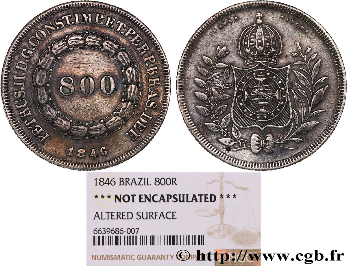 BRAZIL - EMPIRE OF BRAZIL - PETER II 800 reis 1846  AU 