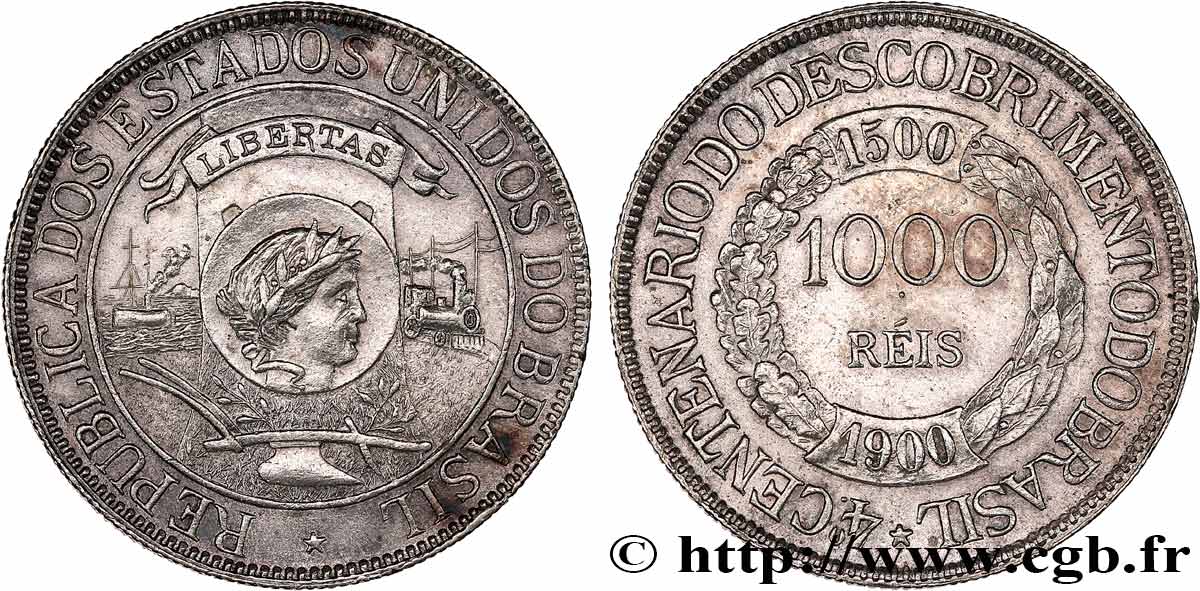 BRÉSIL 1000 Reis “400 ans de la Découverte” 1900  SUP 