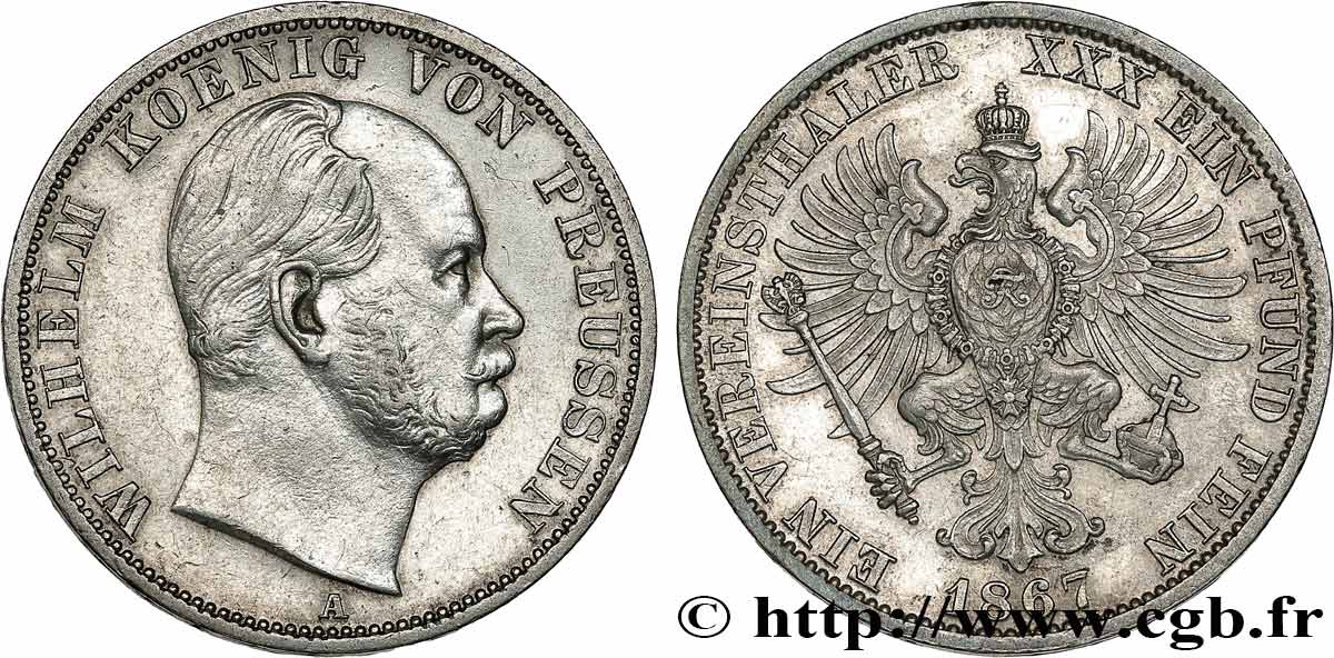 ALLEMAGNE - PRUSSE 1 Thaler Guillaume 1867 Berlin TTB/TTB+ 