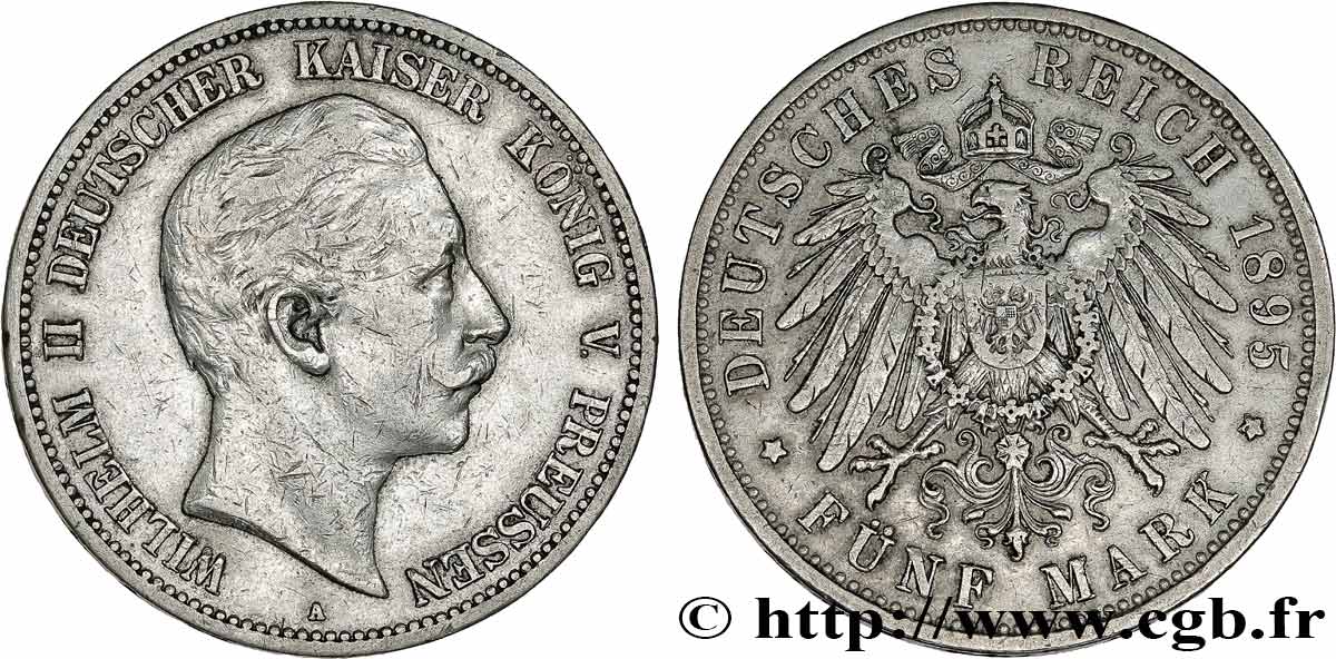 ALLEMAGNE - PRUSSE 5 Mark Guillaume II 1895 Berlin TTB 