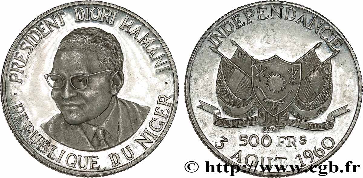NIGER - REPUBLICA - HAMANI DIORI Essai de 500 Francs Proof 1960 Paris SC 