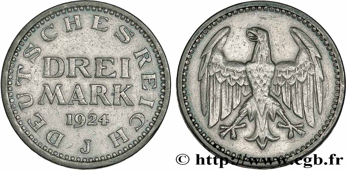 ALLEMAGNE 3 Mark aigle 1924 Hambourg TTB 