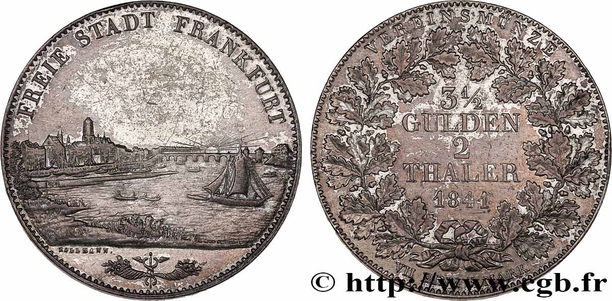 GERMANY - FREE CITY OF FRANKFURT 3 1/2 Gulden 2 Thaler 1841 Francfort AU 