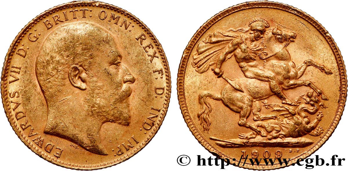 INVESTMENT GOLD 1 Souverain Edouard VII 1909 Londres XF 