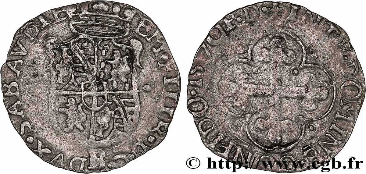 DUCATO DI SAVOIA - EMMANUELE FILIBERTO Sol, 2e type (soldo di II tipo) 1570 Bourg-en-Bresse q.BB 