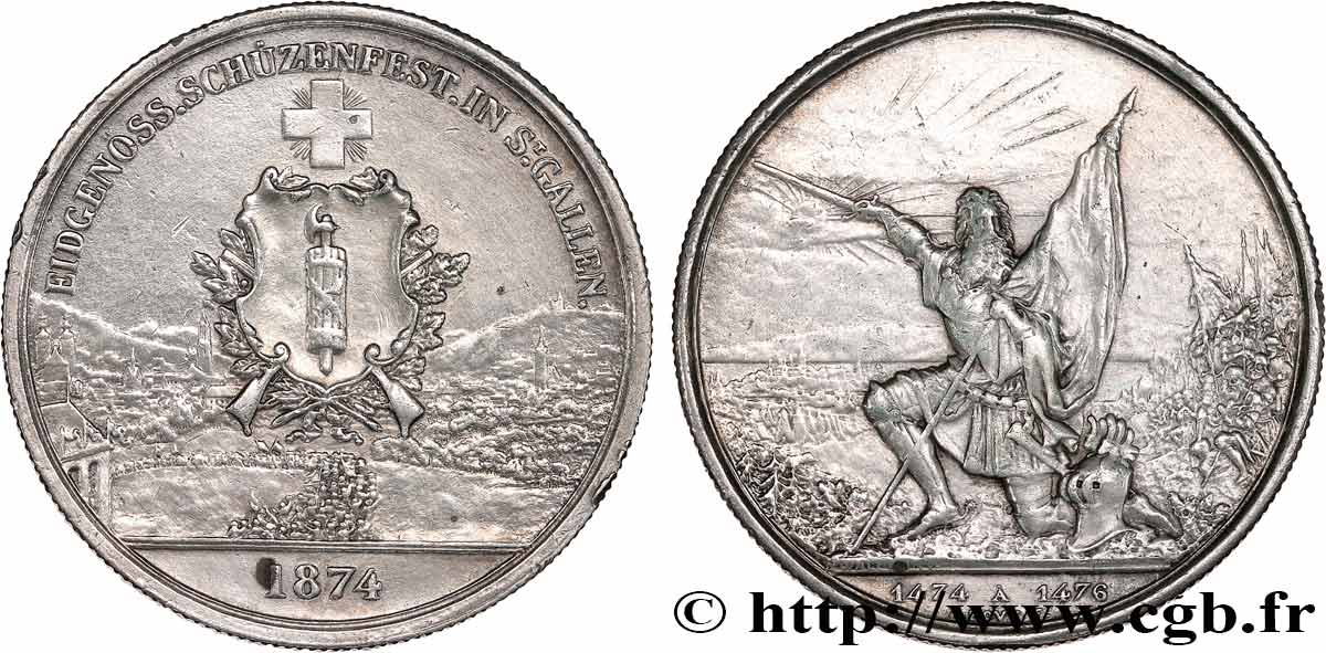SUISSE 5 Francs, monnaie de Tir, Saint-Gall 1874  TTB 