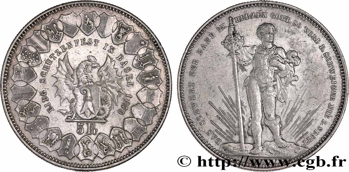 SCHWEIZ 5 Francs, monnaie de Tir, Bâle 1879  SS 