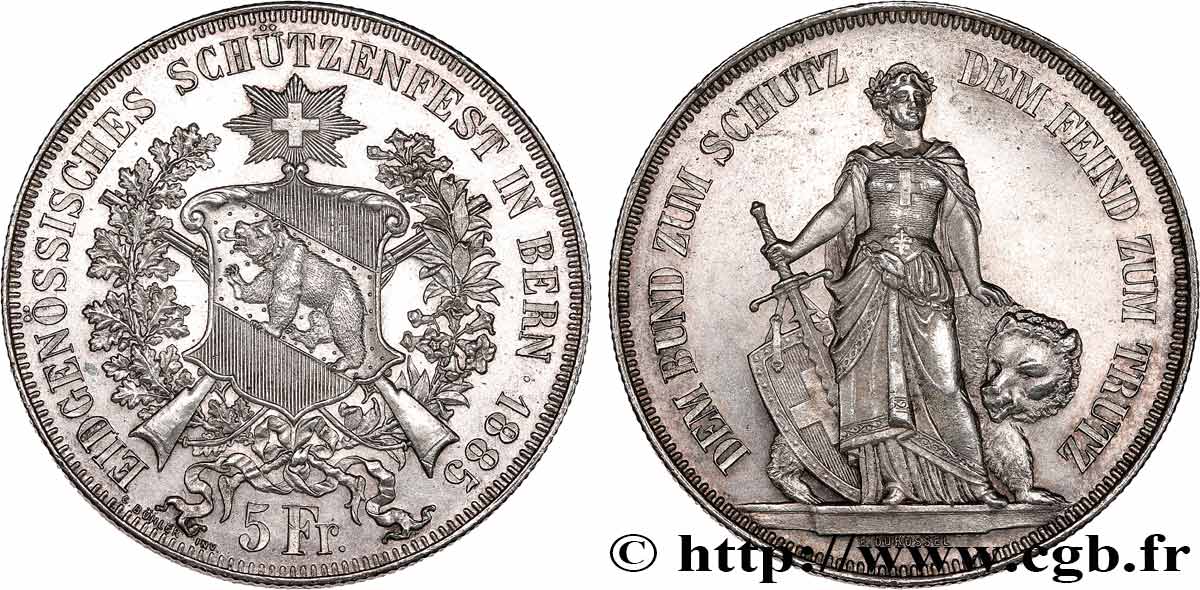SUISSE 5 Francs concours de Tir de Berne 1885  SPL 