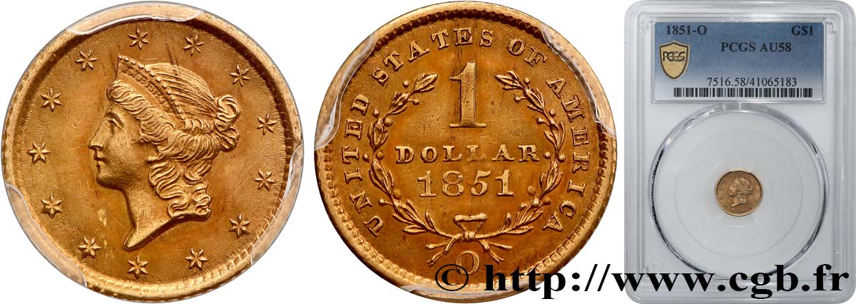 1849-O Liberty Head 1 Dollar (Gold) PCGS AU-58