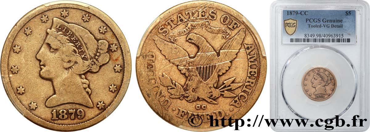 ÉTATS-UNIS D AMÉRIQUE 5 Dollars  Liberty  1879 Carson City q.MB PCGS
