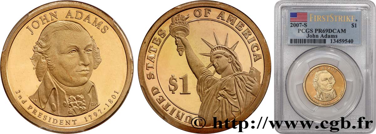 VEREINIGTE STAATEN VON AMERIKA 1 Dollar Présidentiel John Adams - Proof 2007 San Francisco ST69 PCGS