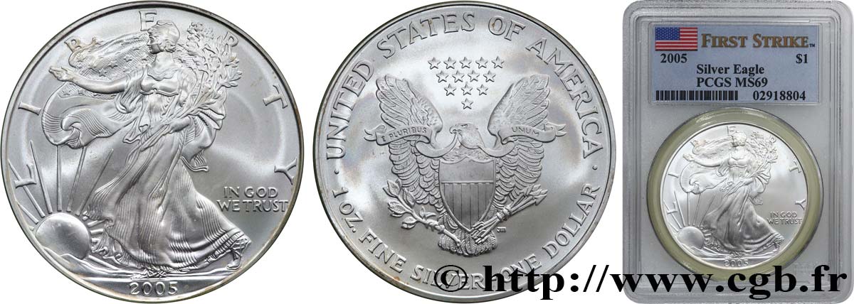 ÉTATS-UNIS D AMÉRIQUE 1 Dollar Silver Eagle 2005 West Point FDC69 PCGS