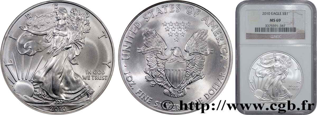 ESTADOS UNIDOS DE AMÉRICA 1 Dollar type Liberty Silver Eagle 2010  FDC69 NGC