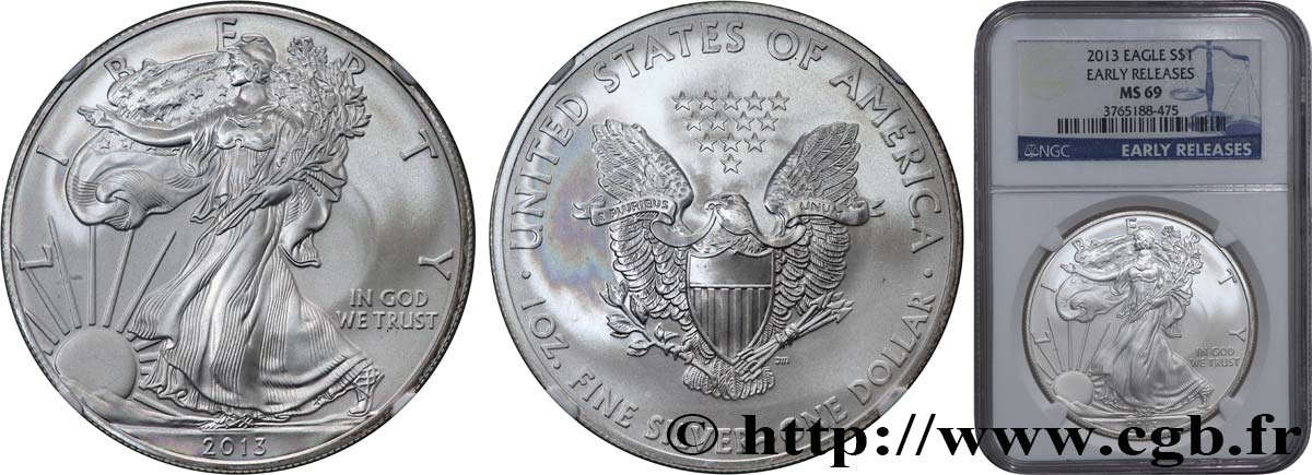 ÉTATS-UNIS D AMÉRIQUE 1 Dollar type Liberty Silver Eagle 2013  FDC69 NGC